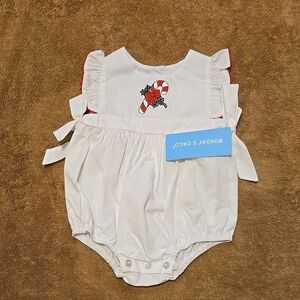 Monday's Child White Baby Romper with Candy Cane Embroidery Size 6 Months